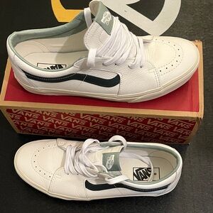 Vans White Sneakers with Green Details